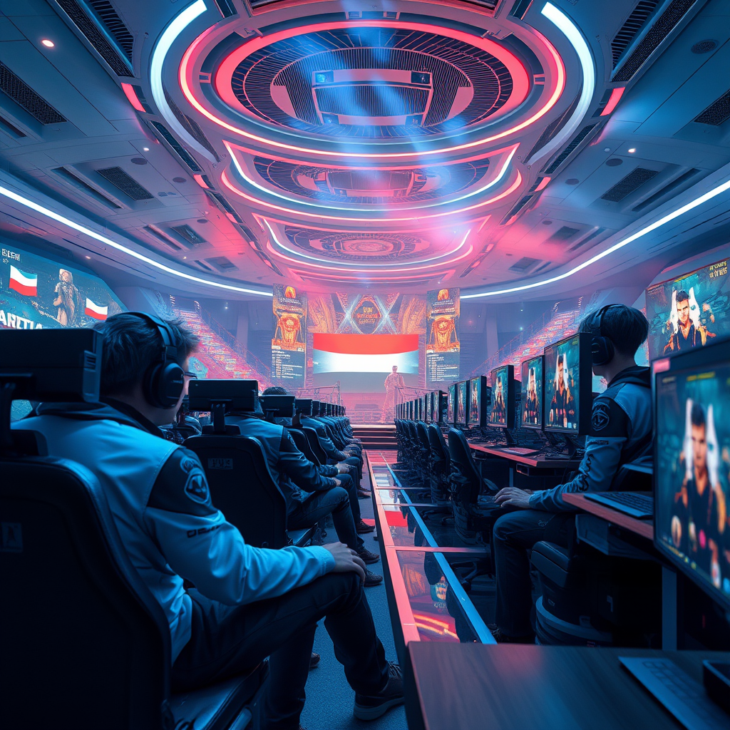 Női játékosok együtt edznek egy modern gaming létesítményben több monitorral és profi felszerelésekkel